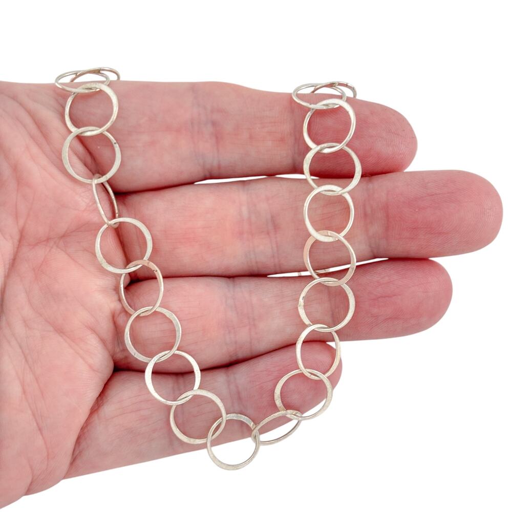 Vintage Sterling Silver 925 Circle Link Chain Necklace 18"